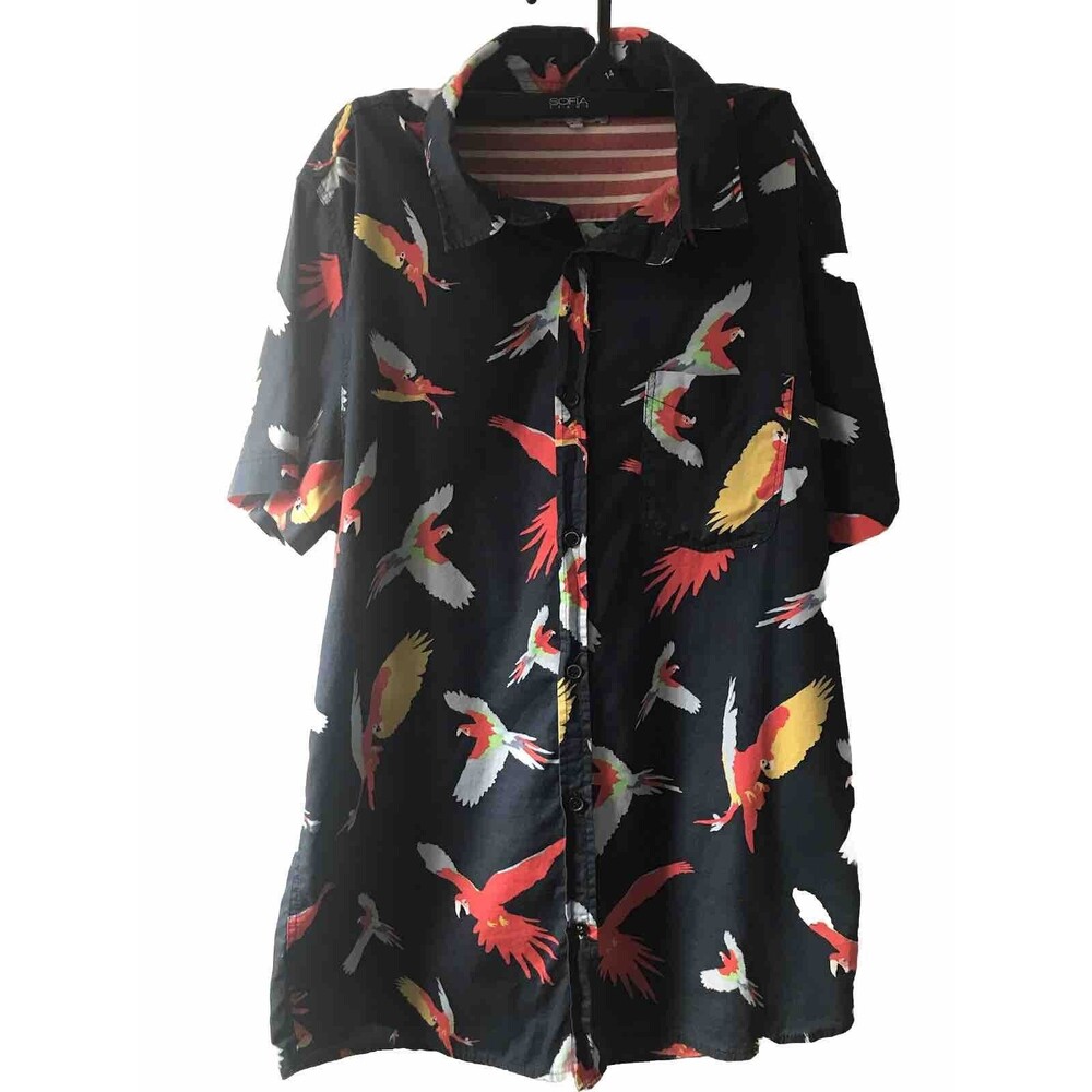 Soverign Code Bird Print Mens Shirt Size L 100% Cotton
